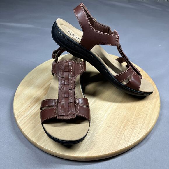 Clarks Laurieann Kay Sandals Womens Size 9M Brown T Strap Slingback Adjustable - Picture 14 of 15